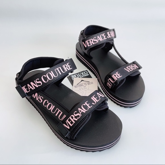 ⭕️ VERSACE JEANS Sandals Black Pink Logo Women’s